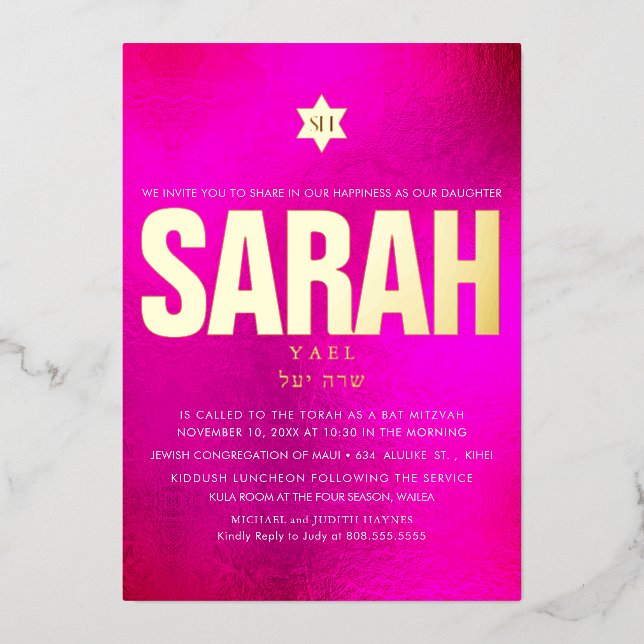 PixDezines Minimalistisch DIY Bat Mitzvah Folieneinladung (Vorderseite)