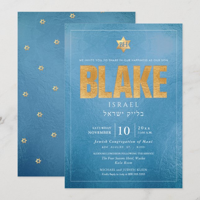 PixDezines Minimalistisch Dusty Blue Mitzvah Einladung (Vorne/Hinten)