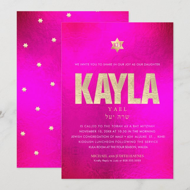 PixDezines Minimalistisch GOLD HOT FLASHY PINK Mit Einladung (Vorne/Hinten)