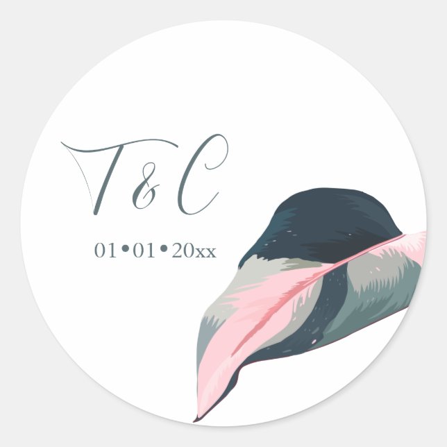 PixDezines Minimalistisch Pink Blue Anthurium Foli Runder Aufkleber (Vorderseite)