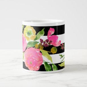 PixDezines mit Blumen/Aquarell/Ranunculus/Streifen Jumbo-Tasse