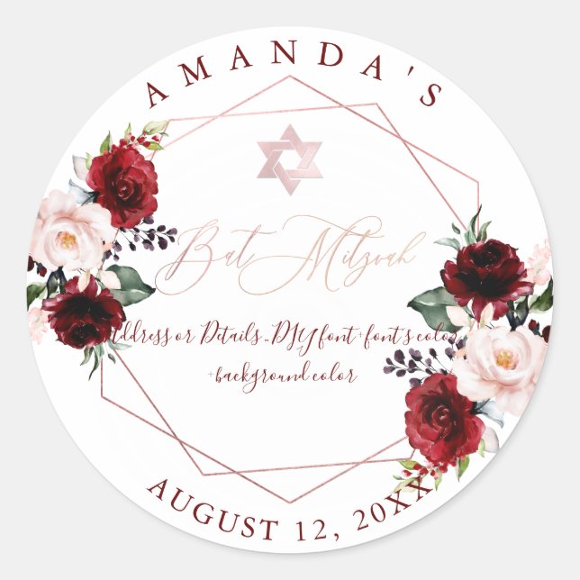 PixDezines Mitzvah, Aquarellfarben-Blume, Rosa Runder Aufkleber (Vorderseite)