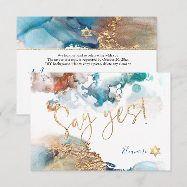 PixDezines Mitzvah ✡ H2 Galaxy Abstrakter Aquamari RSVP Karte (Vorne/Hinten)