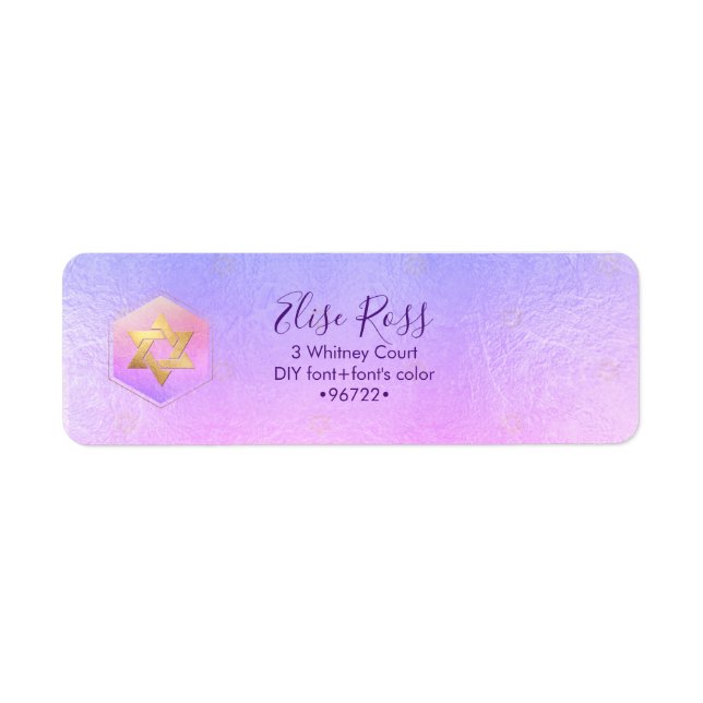 PixDezines Mitzvah Watercolor Agate Lila Etikett (Vorne)