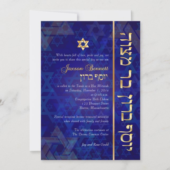 PixDezines Mod/Bar Mitzvah/Marineblau/Gold Einladung (Vorderseite)