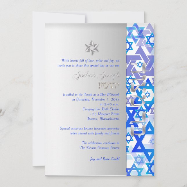 PixDezines Mod stars/Bar Mitzvah/dunkelblau/silber Einladung (Vorderseite)