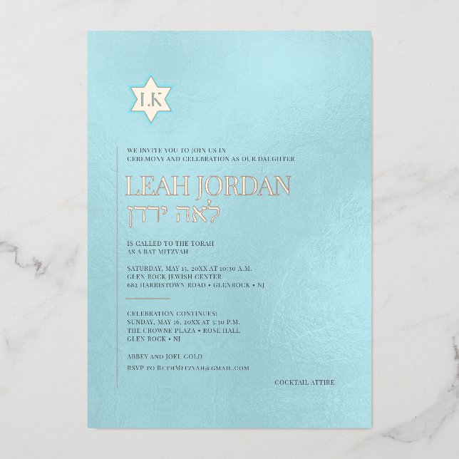 PixDezines Modernes Minimalistisches Bat Mitzvah Folieneinladung (Vorderseite)