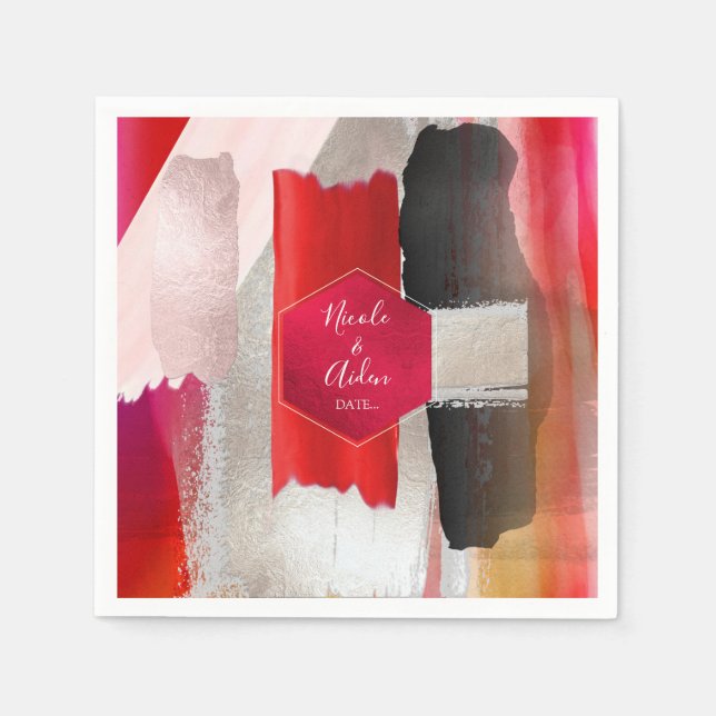 PixDezines Modernes Wasserfarbenrot Schwarz Serviette (Vorderseite)