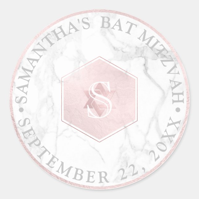 PixDezines Monogram Blush Pink Honeycomb Mitzvah Runder Aufkleber (Vorderseite)