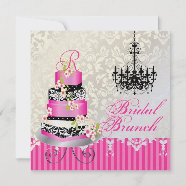 PixDezines Monogram Bridal, rosa Hochzeitskuchen Einladung (Vorderseite)