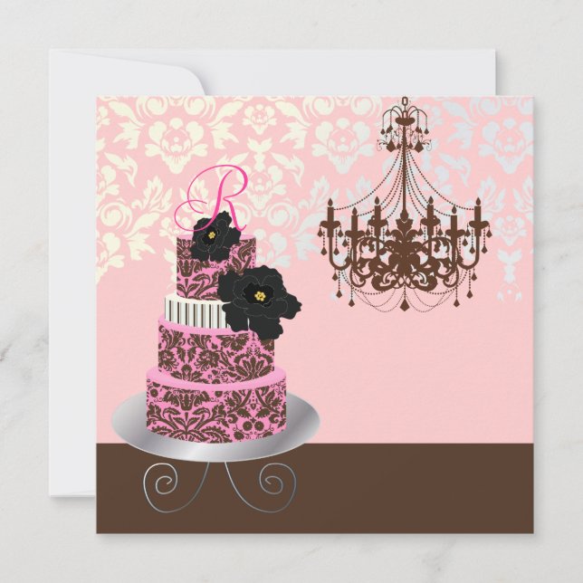 PixDezines Monogram Bridal, rosa Schokoladenkuchen Einladung (Vorderseite)