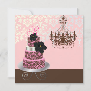 PixDezines Monogram Bridal, rosa Schokoladenkuchen Einladung