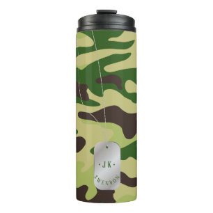 PixDezines Monogram Dogtag Forest Green Camouflage Thermosbecher