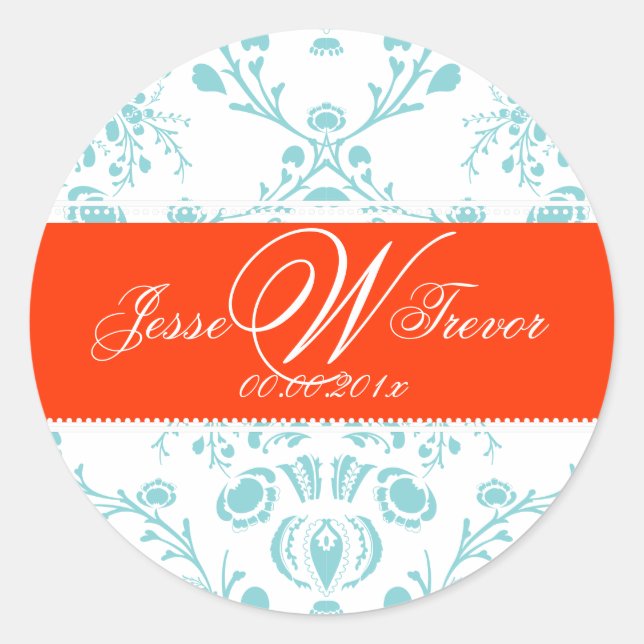 PixDezines Monogram Dolcè Damask, DIY Farbe Runder Aufkleber (Vorderseite)