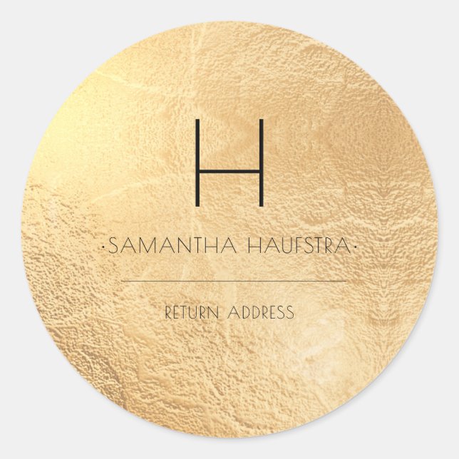 PixDezines Monogram Imitats Gold Foil Rücksendeadr Runder Aufkleber (Vorderseite)