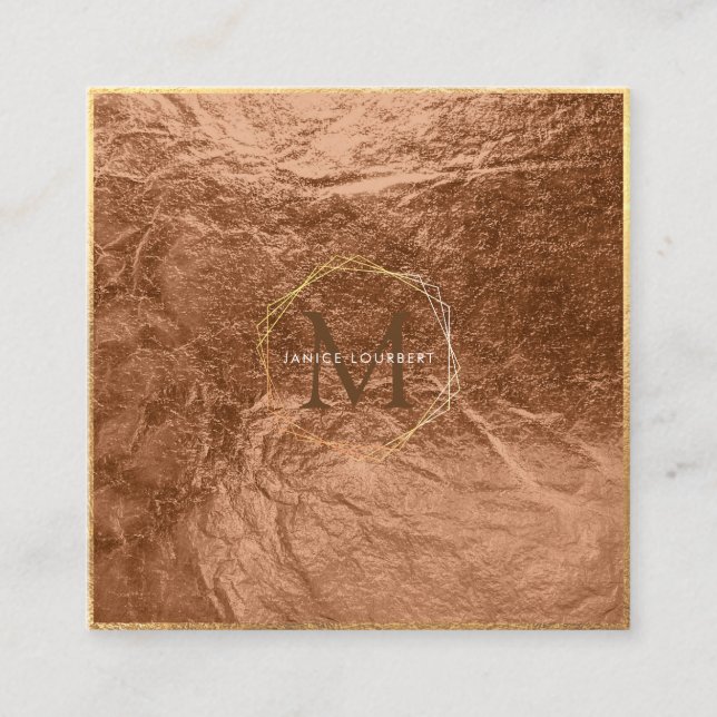 PixDezines MONOGRAM/IMITATS KUPFERHONEYCOMB Quadratische Visitenkarte (Vorderseite)