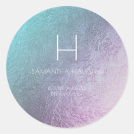 PixDezines Monogram Iridescent Ombre Aquamarin Runder Aufkleber