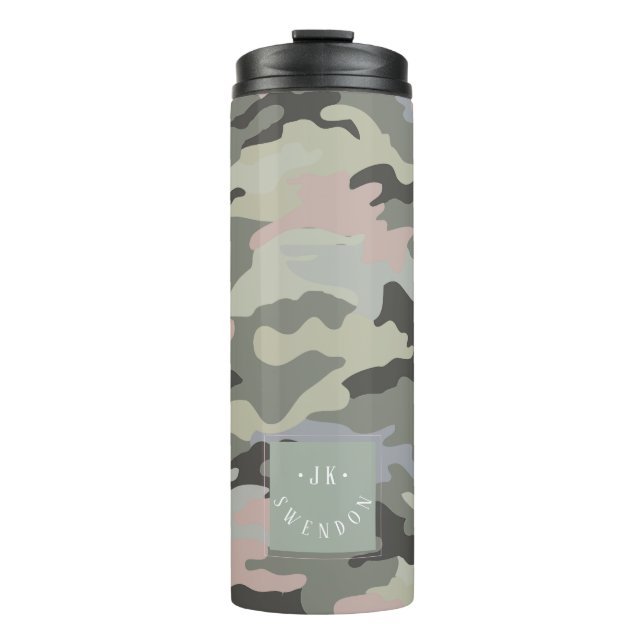 PixDezines Monogram Military Camouflage Thermosbecher (Vorderseite)