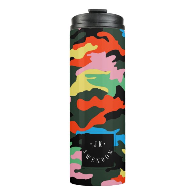 PixDezines Monogram Neon Colors Camouflage Thermosbecher (Vorderseite)