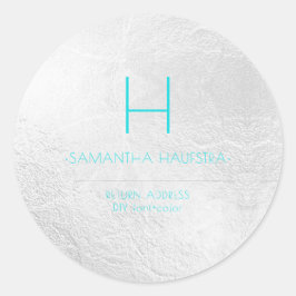 PixDezines Monogram Platinum+Aqua Runder Aufkleber
