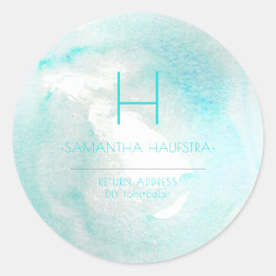 PixDezines Monogram Platinum+Aqua Runder Aufkleber