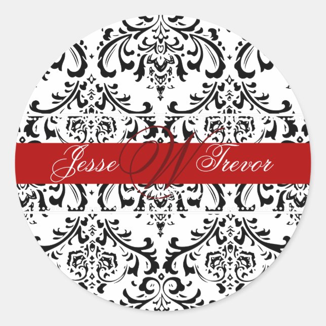 PixDezines Monogram Rossi Damask, DIY Farbe Runder Aufkleber (Vorderseite)