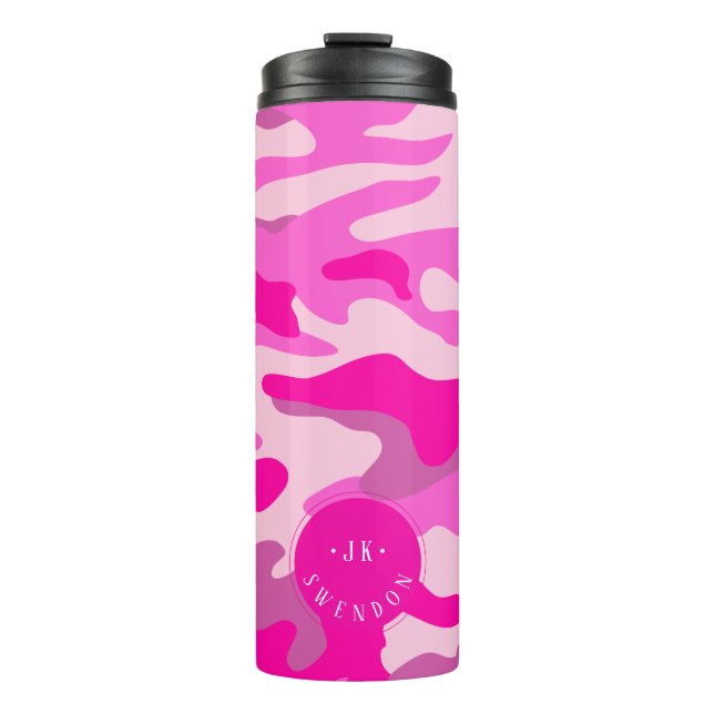 PixDezines Monogram Sassy Pink Camouflage Thermosbecher (Vorderseite)