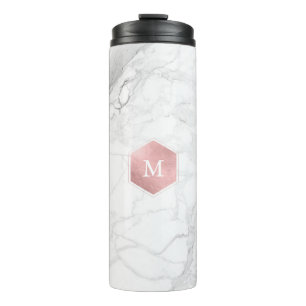 PixDezines MONOGRAM WHITE MARBLE+ROSE GOLD Thermosbecher