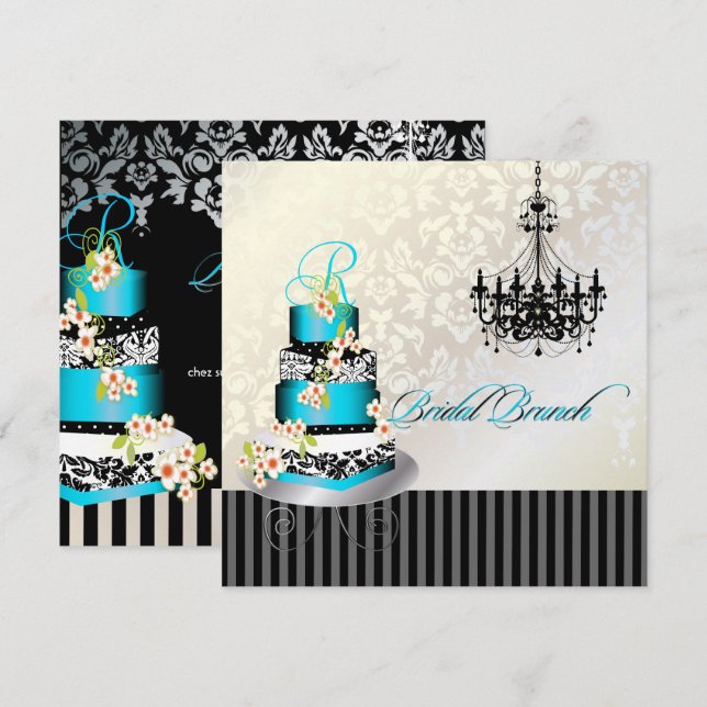 PixDezines Monogramm Brause, aquamariner Blaukuche Einladung (Vorne/Hinten)