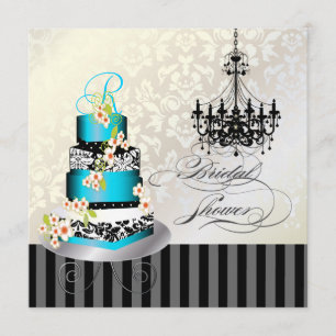 PixDezines Monogramm Brautparty, Blauer Kuchen Einladung