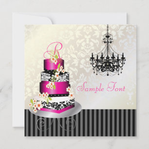 PixDezines Monogramm Bridal, heißer rosa Kuchen Einladung