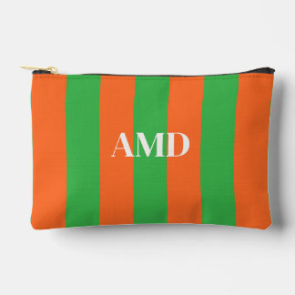 PixDezines Monogramm Cabana-Streifen Limette Orang Zubehörtasche