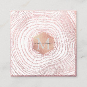 PixDezines MONOGRAMM/FAUX ROSE GOLD BAUMRINGE Quadratische Visitenkarte