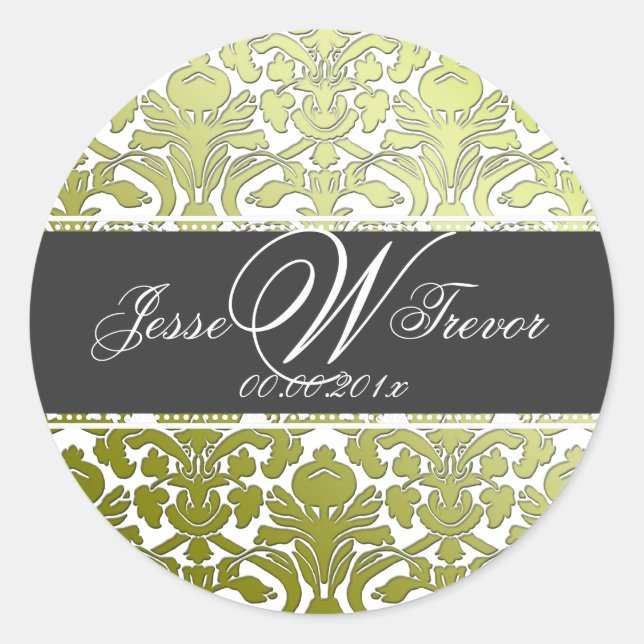 PixDezines Monogramm-Flora-Damast, DIY-Farbe Runder Aufkleber (Vorderseite)