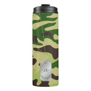 PixDezines Monogramm Hundeanhänger Waldgrün Tarnun Thermosbecher