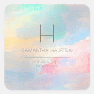 PixDezines Monogramm Iridescent Brushed Wasserfarb Quadratischer Aufkleber