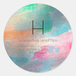PixDezines Monogramm Iridescent Brushed Wasserfarb Runder Aufkleber
