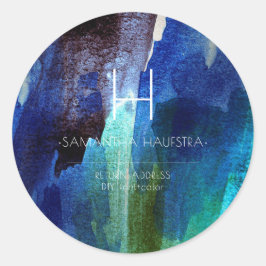 PixDezines Monogramm Iridescent Brushed Wasserfarb Runder Aufkleber