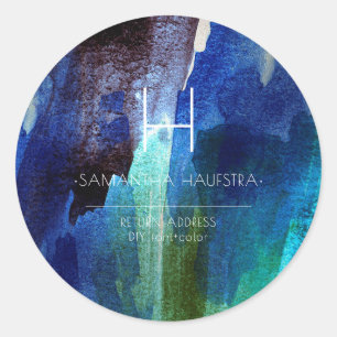 PixDezines Monogramm Iridescent Brushed Wasserfarb Runder Aufkleber