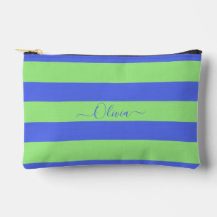 PixDezines Monogramm Kobalt Neon Grün Gestreift Zubehörtasche