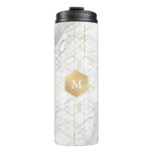 PixDezines MONOGRAMM WEISSER MARMOR+HONEYCOMB Thermosbecher