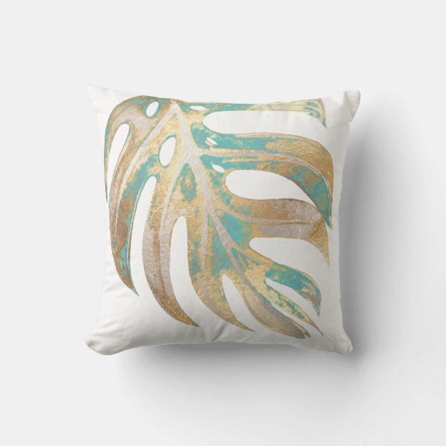 PixDezines MONSTERA BLÄTTER DIY AQUAMARIN Kissen (Vorderseite)