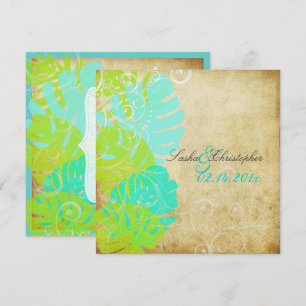 PixDezines MONSTERA BLÄTTER+WIRBEL/GRÜNE+TURQUOISE Einladung