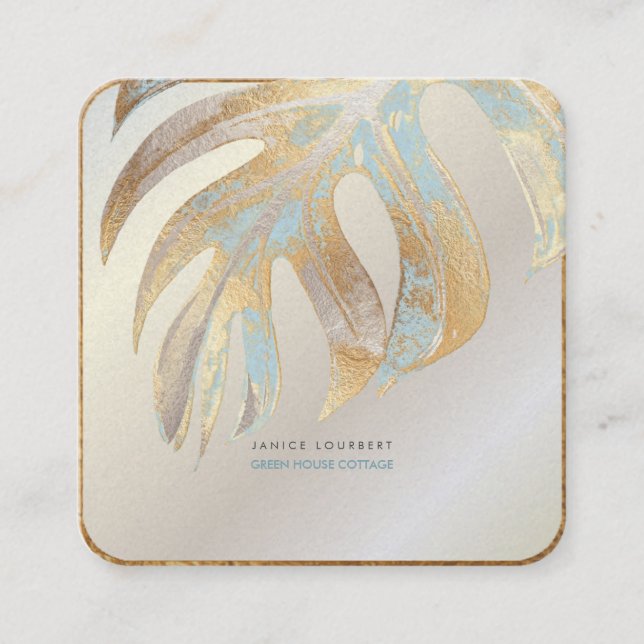 PixDezines MONSTERA, DUO TONE IMITATS FOIL Quadratische Visitenkarte (Vorderseite)