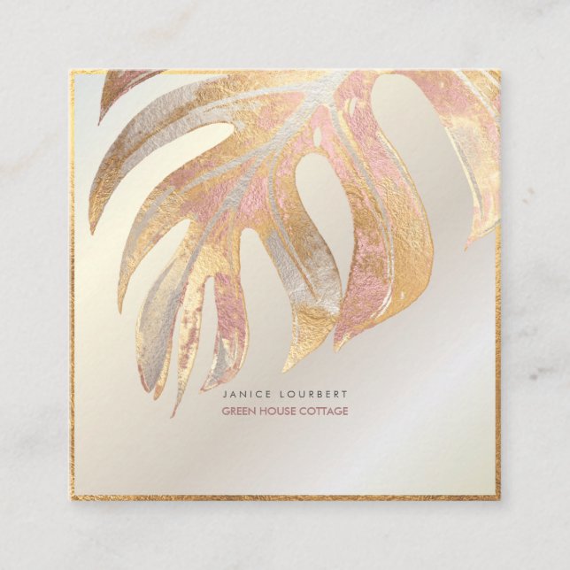 PixDezines MONSTERA, TRI-FARBE IMITATS FOIL Quadratische Visitenkarte (Vorderseite)