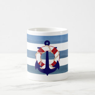 PixDezines nautische Streifen/Anker Kaffeetasse