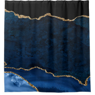PixDezines Navy Blau H2 Achat Faux Goldadern Duschvorhang