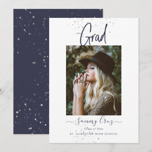 PixDezines Navy Blue Grad Flat Announcement Card Ankündigung