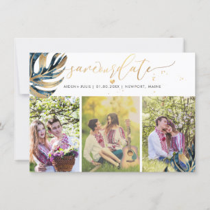 PixDezines Navy Blue Monstera Imitats Metallic Save The Date