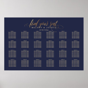 PixDezines Navy+Gold Kalligrafie, Sitzplan Poster
